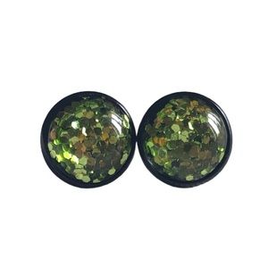 Green Glitter Black Post Back Stud Earrings!